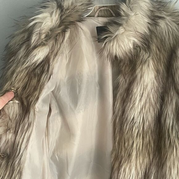 Faux Fur Coat Brown Tan Beige Black Fuzzy Furry Fashion Nova Sz S Jacket Luxury - Picture 4 of 14